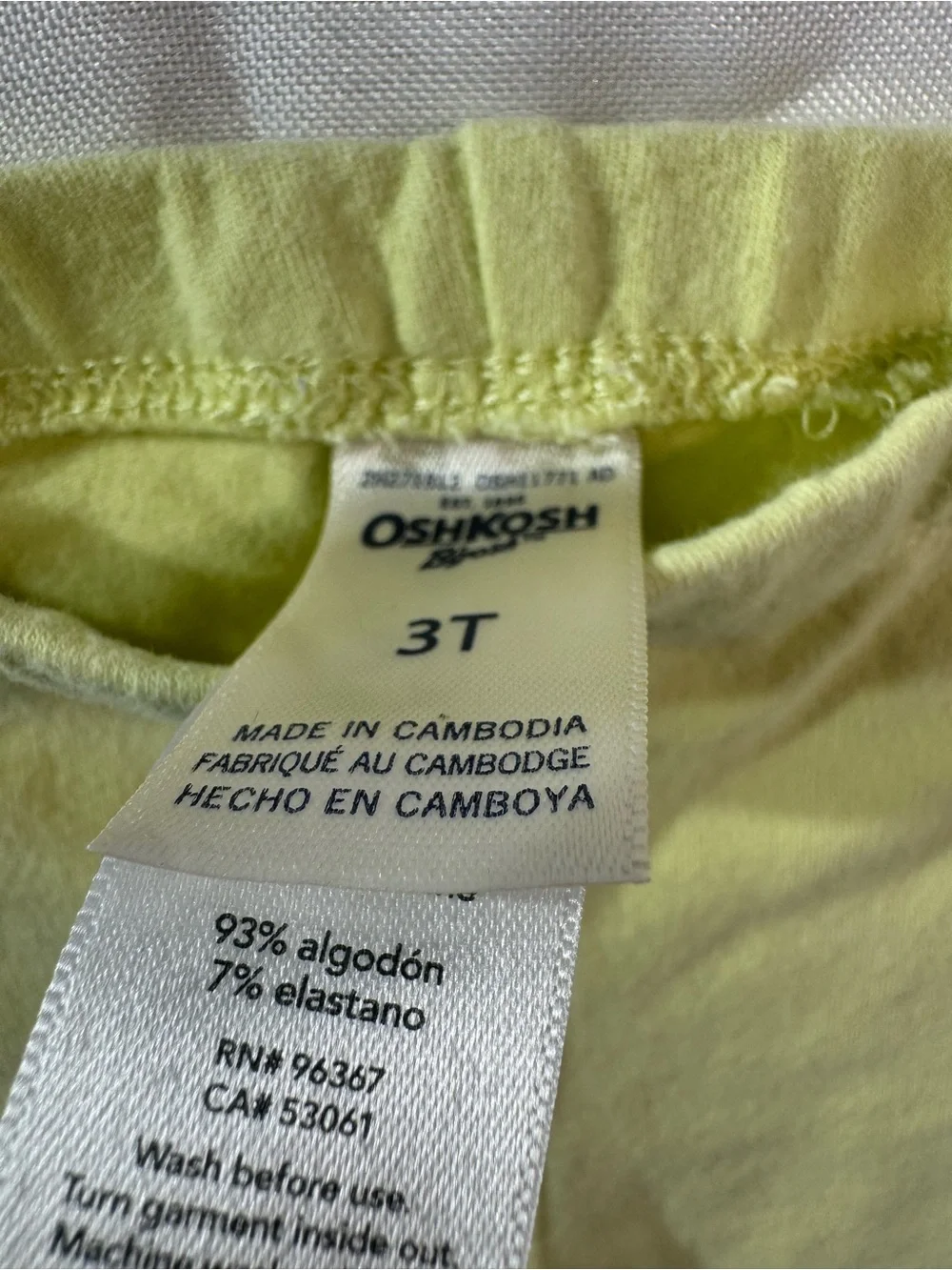 OshKosh B'gosh 3t Light Yellow Kids Leggings